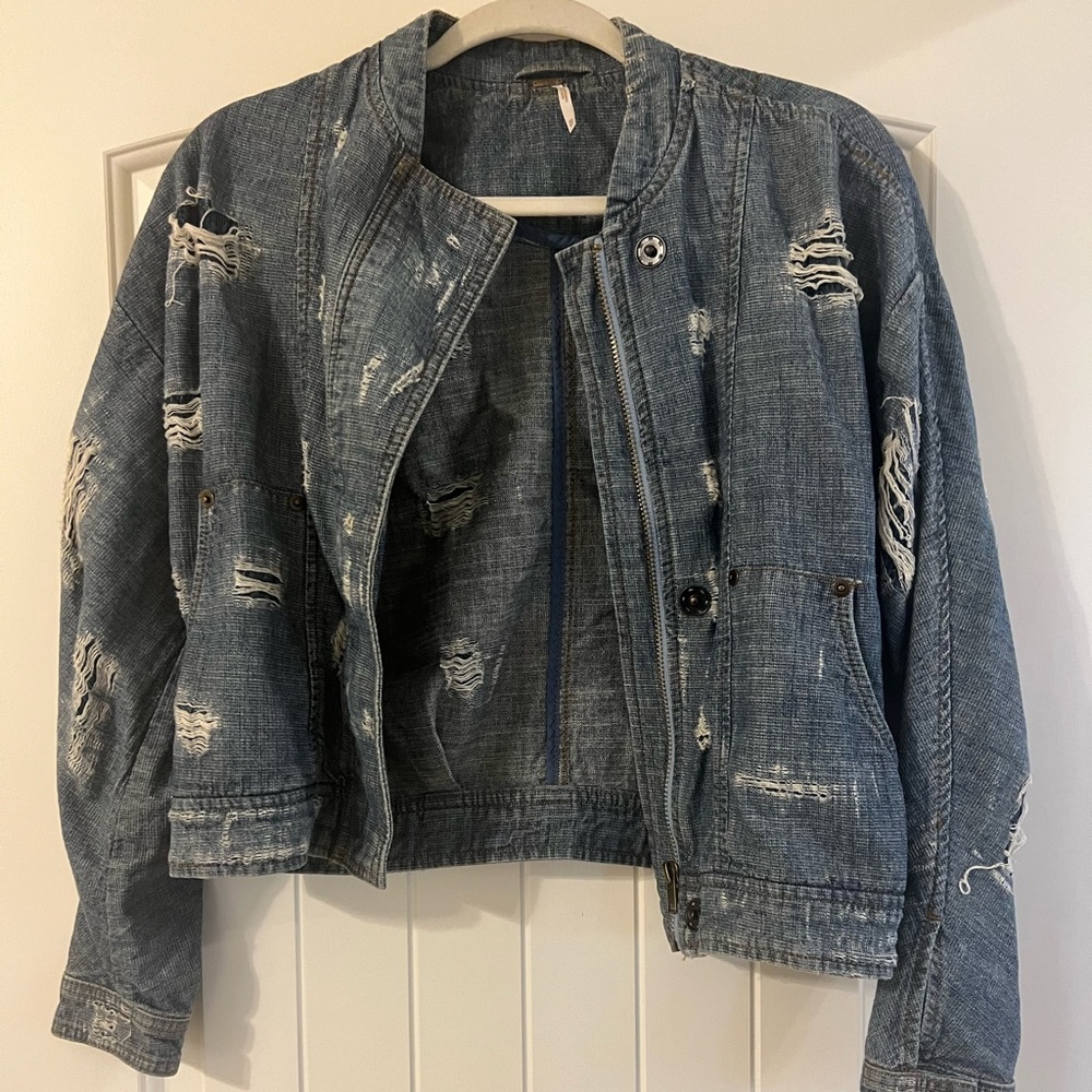 Free People Denim Bomber Jacket